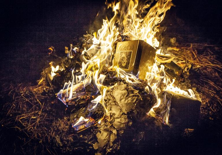 A burning pile of books.