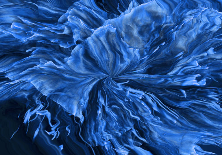Digital artwork of swirling blue waves