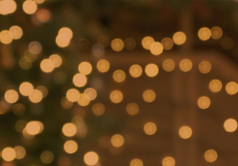 Golden fairy lights close up