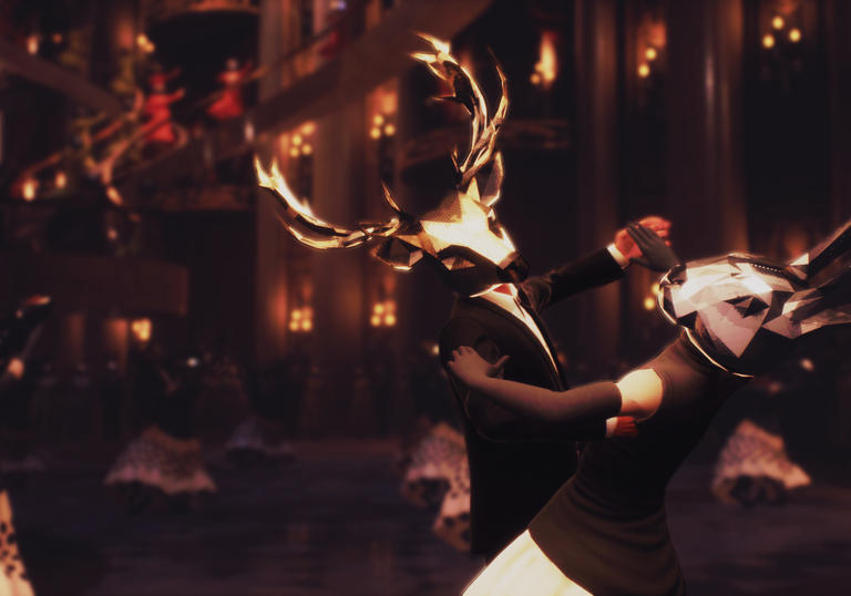 two avatars dancing in a ballroom