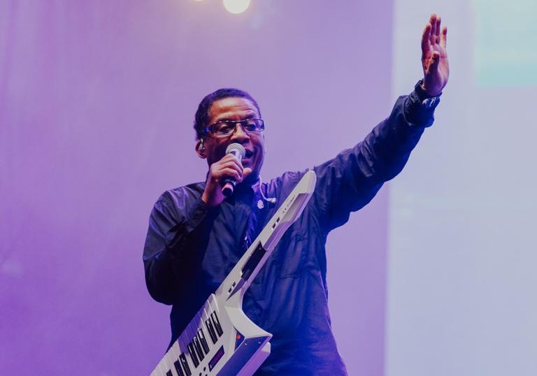 a photo of Herbie Hancock performing on stage