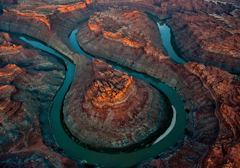 A winding river in a canyon