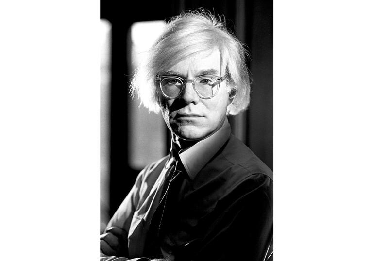 black and white photo of andy warhol