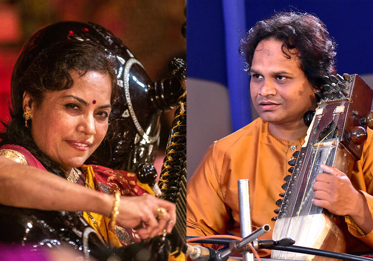 Side by side photo of performers Sarwar Hussain and Jyoti Hedge