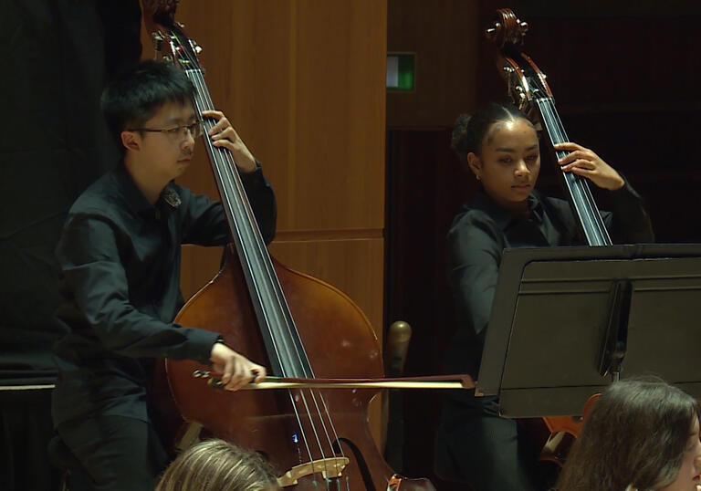 London Schools Symphony Orchestra double bass players