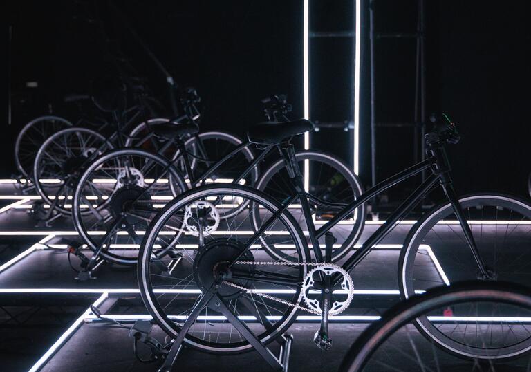 Bikes on the set of A Play for the Living in a Time of Extinction
