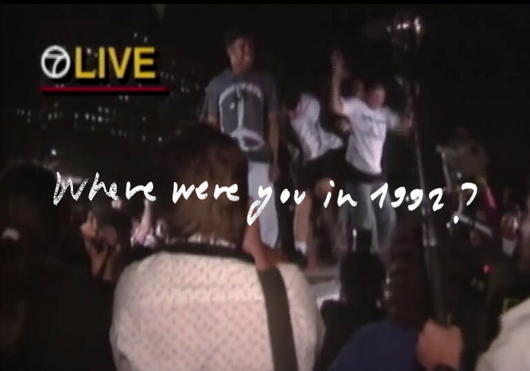 screenshot from tv news overlaid with text reading 'where were you in 1992'