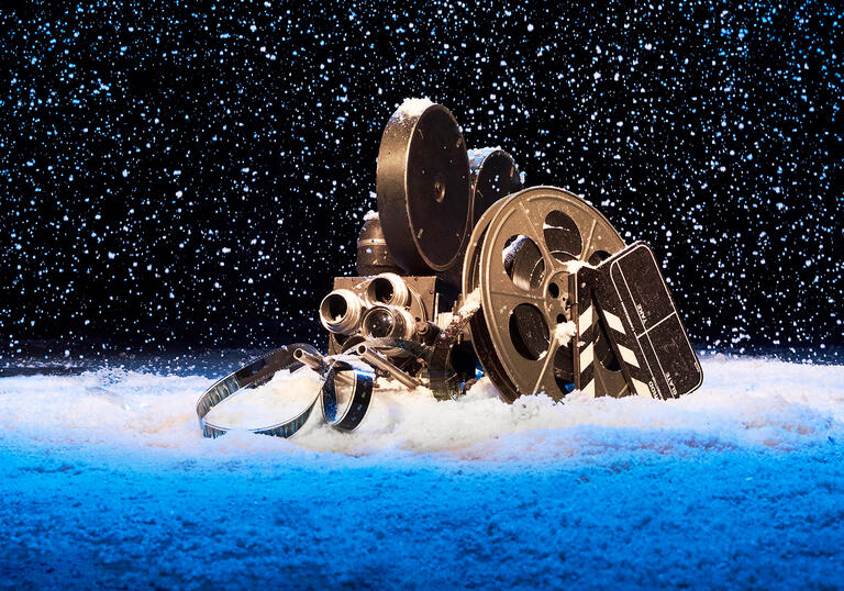 A movie camera in the snow