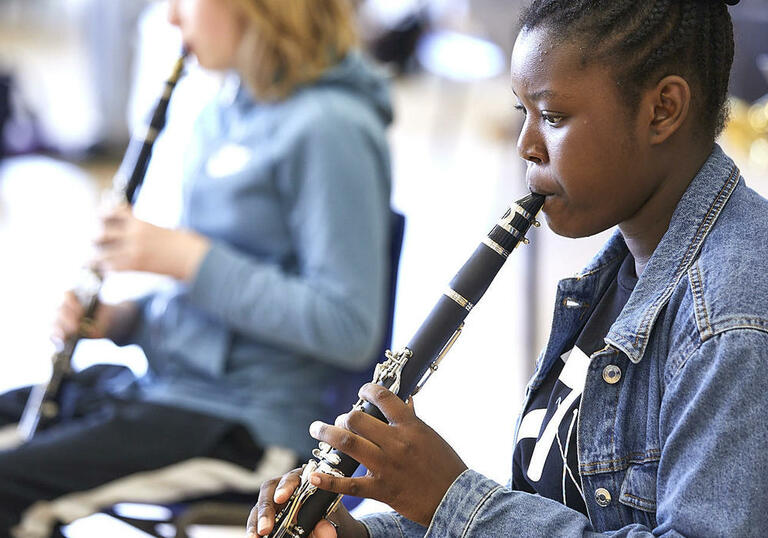 Young clarinet players in performance