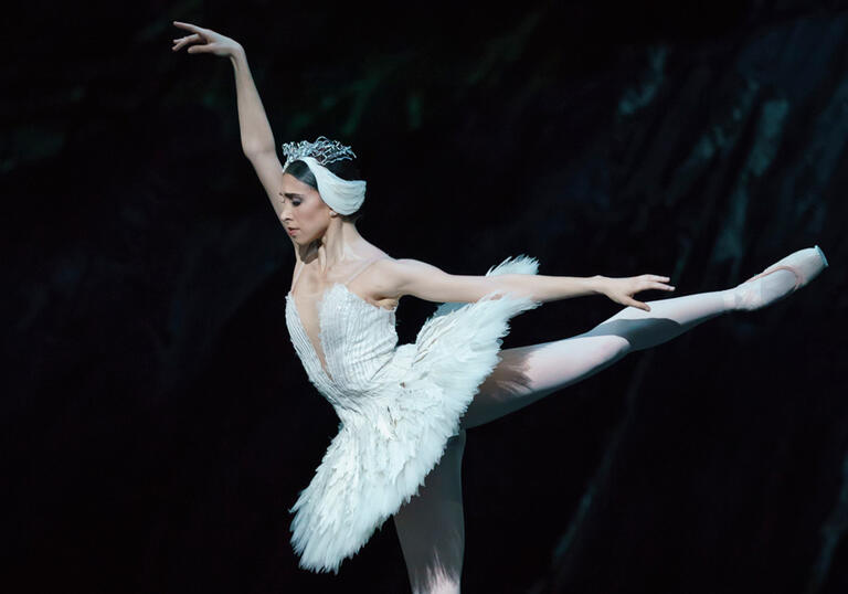 A dancer poses in Swan Lake