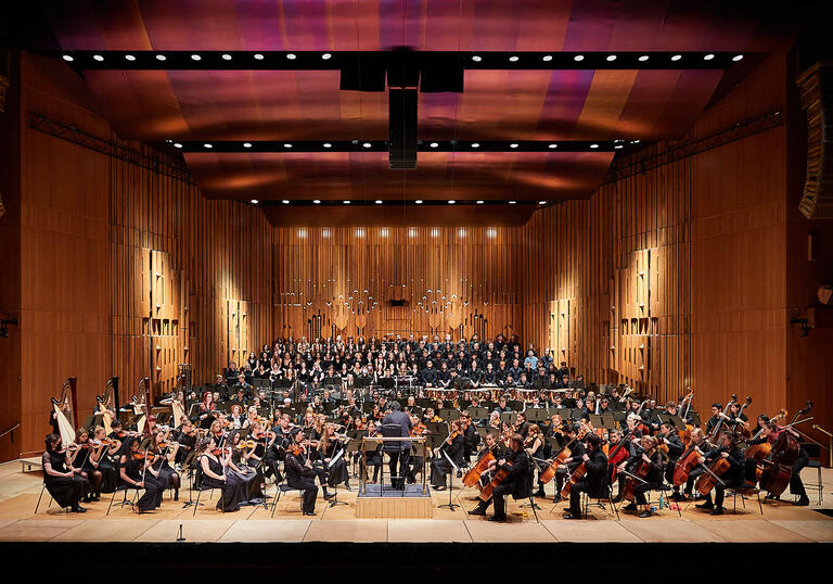 Guildhall Symphony Orchestra and Chorus on Barbican Hall stage