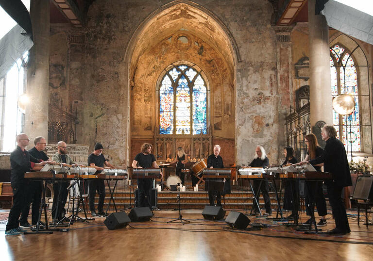 The Will Gregory Moog Ensemble performing in a church