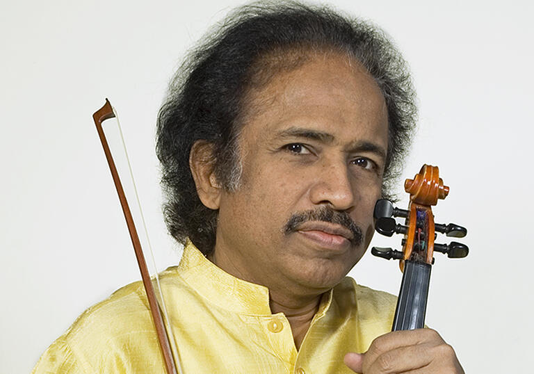Dr L Subramanium holding a violin