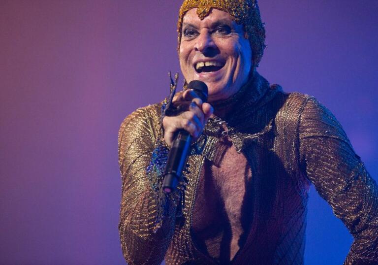 Ney Matogrosso onstage in a sequined catsuit