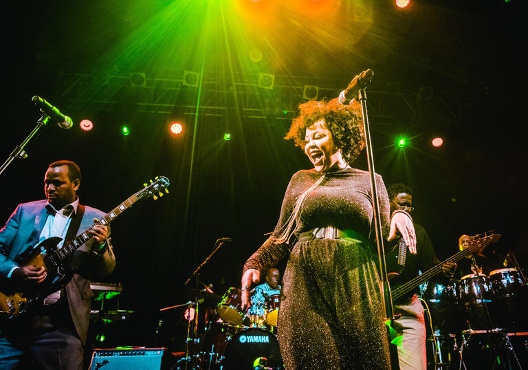 Photograph of Somali funk band Dur Dur Band on stage