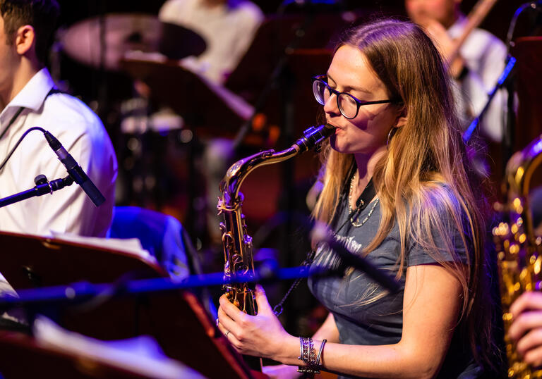 Big Band image of Guildhall School student playing saxophone