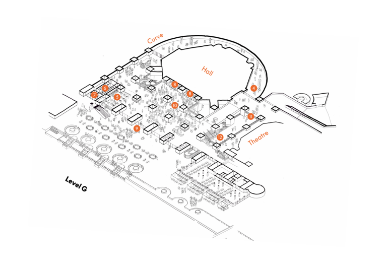 Architectural drawing of the Level G foyer, showing points 4 to 12