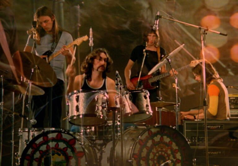 Pink Floyd perform on stage in Pompeii