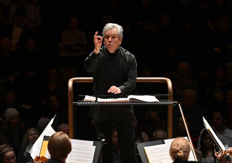 Sir Antonio Pappano conducting in the Barbican concert hall