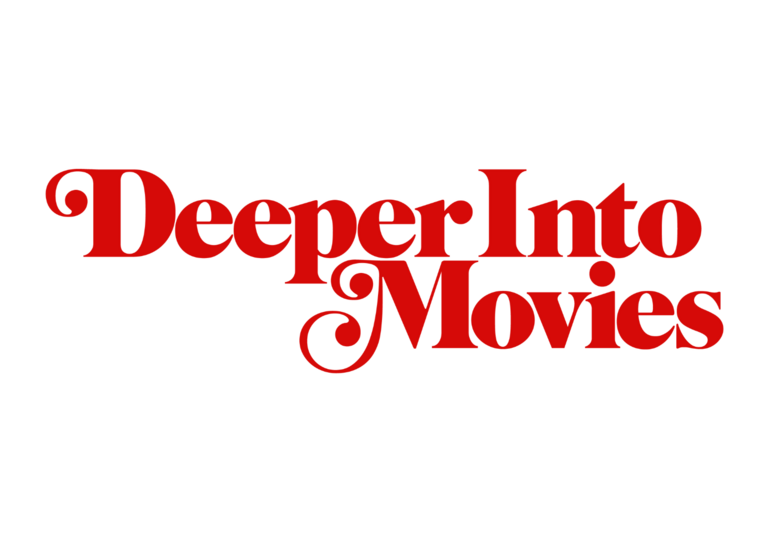 Text in red tat says 'Deeper into Movies' against a white background