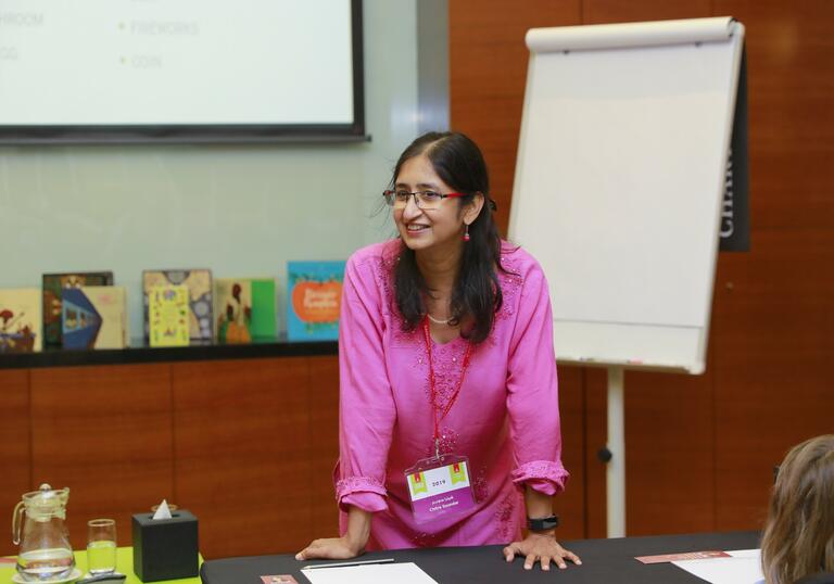 Chitra Soundar leading a workshop