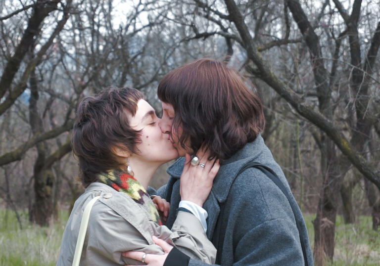 two women kissing