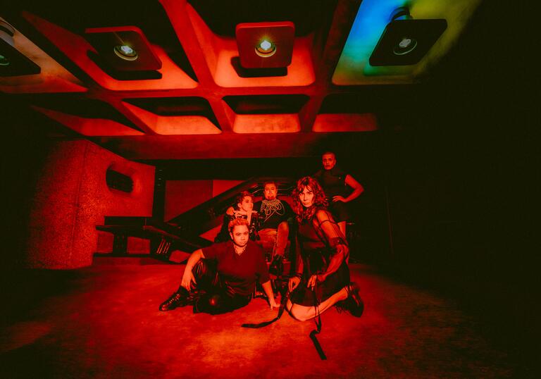 Portrait of CN Lester, Jamie Hale, ILĀ, Coda Nicolaeff and Ray Felix Carter with a red hue on the image