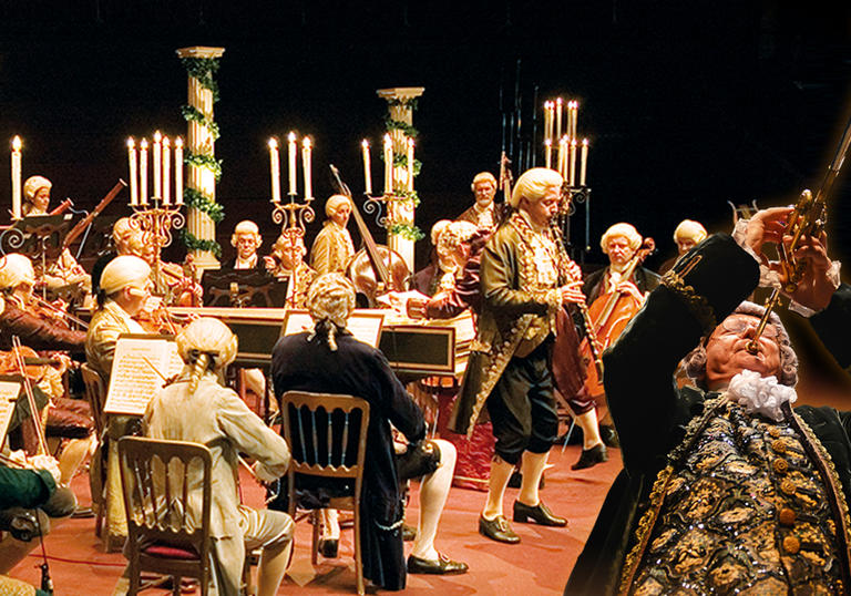 Landscape image of the Mozart Festival Orchestra in period costume