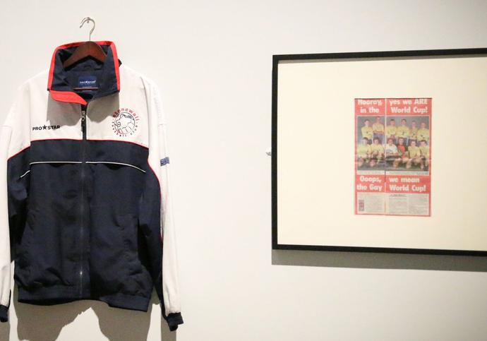 Stonewall FC jacket next to a news article clipping about the Stonewall football club