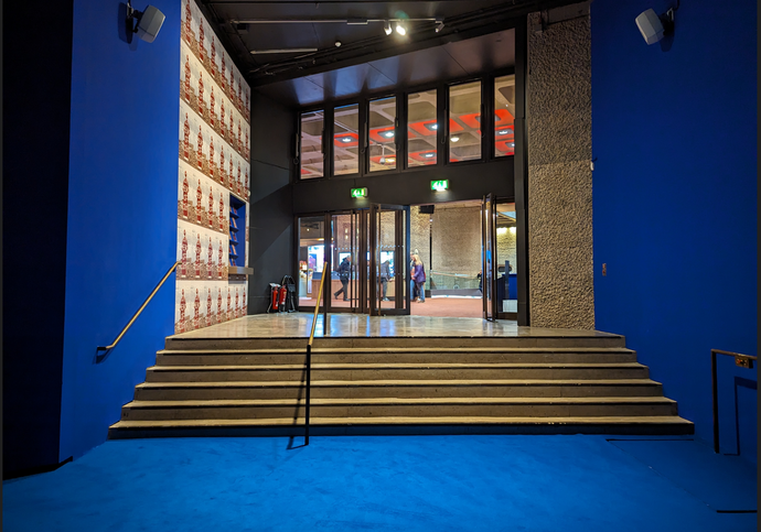 A set of wheelchair inaccessible stairs at the entrance to the Curve gallery