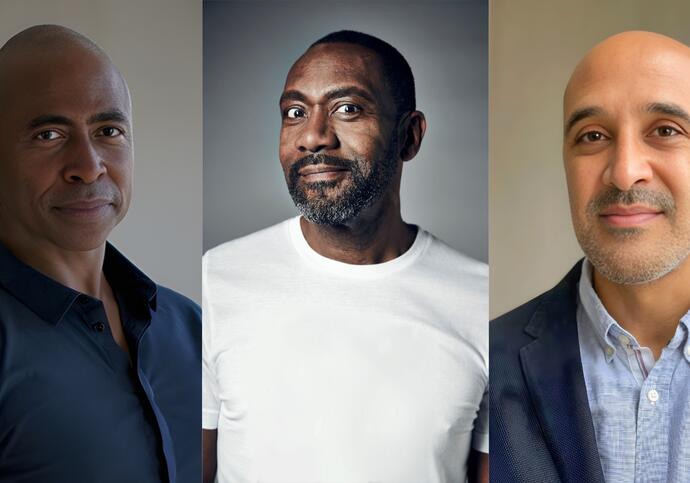 Collage of Sir Lenny Henry, Marcus Ryder and Eric Collins