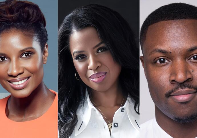 Collage of June Sarpong OBE, Dame Denise Lewis DBE and Symeon Brown