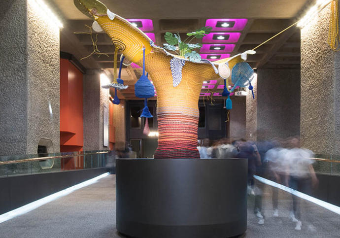 a photo of an art installation at the barbican centre in london called cosmic teta