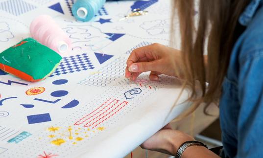 Close-up detail of embroidery workshop by Stitch School