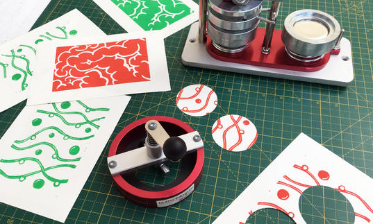 Image of christmas badge making with Jamie Temple