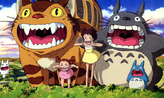 little girl and totoro screaming in to the air