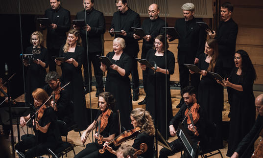 The Estonian Chamber Choir singing ethereally alongside the Australian Chamber Orchestra