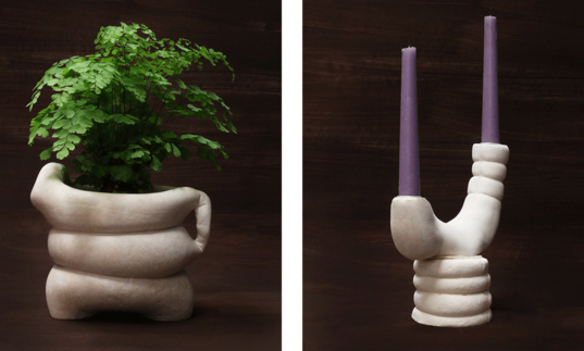 two vases with botanicals and candles