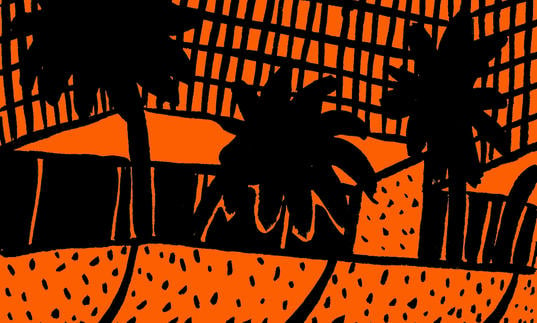 Orange illustration of the Barbican terrace