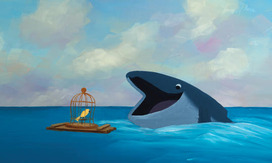 A bird talks to a whale in the sea, animation