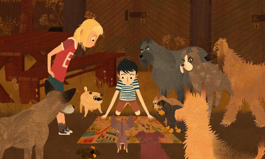 An animated still from Jacob, Mimmi and the Talking Dogs