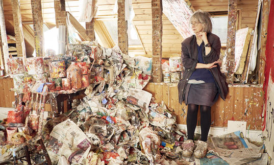 An image of Rose Wylie in her studio