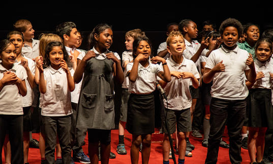 Group of students from Greenleaf School in stage performing