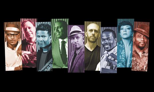 A composite image of portraits of all the members of SFJAZZ collective