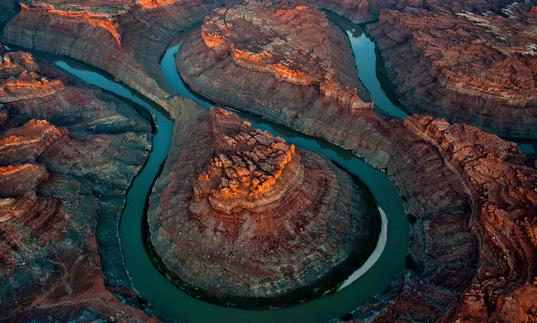 A winding river in a canyon