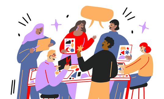 Illustration of group doing a workshop around a table