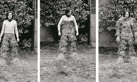 artist Fina Miralles transforms into straw 