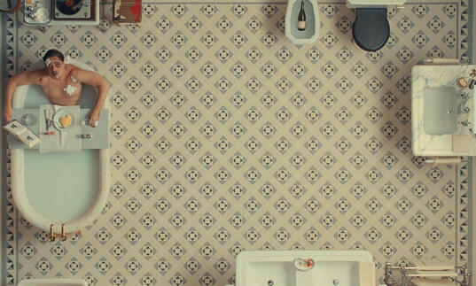 Zsa Zsa sits in a bathtub looking up 