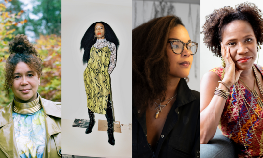 A collage of Alberta White, Jenn Nkiru, Phoebe Boswell, and Tina Campt.