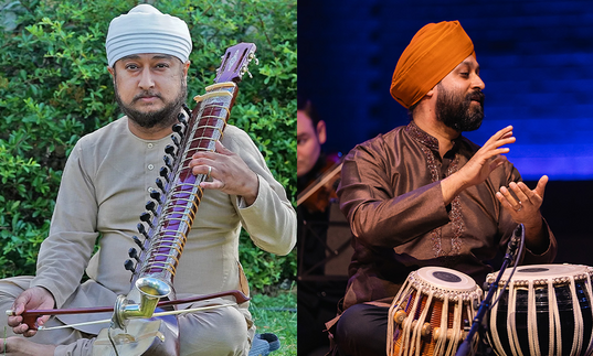 Two images of performers side-by-side